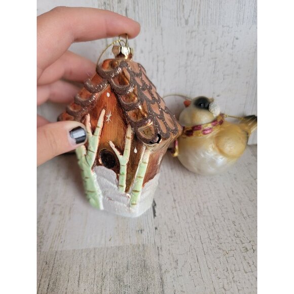 Bird house AS IS forest snow ornament Xmas set unique - Picture 4 of 8